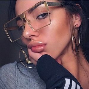 Large Oversized Clear Lens Square Eyeglasses Gold